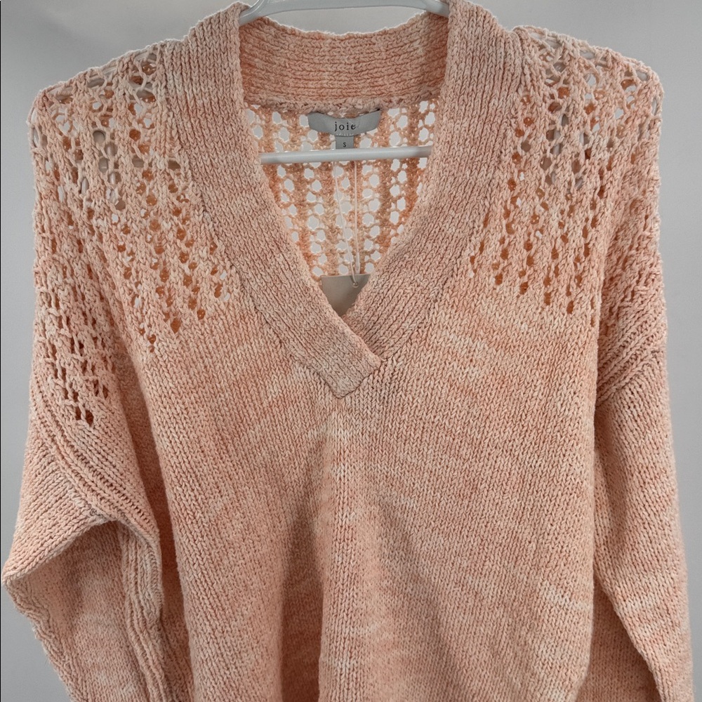 Joie melon space dye Skyler Peach V-Neck Sweater S crochet spring summer casual